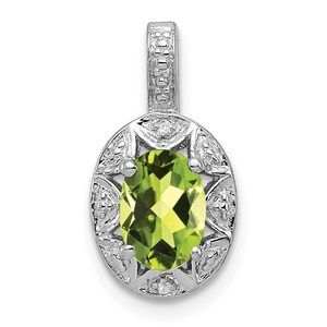Sterling Silver Rhodium-plated Diamond & Peridot August Birthstone Charm Pendant